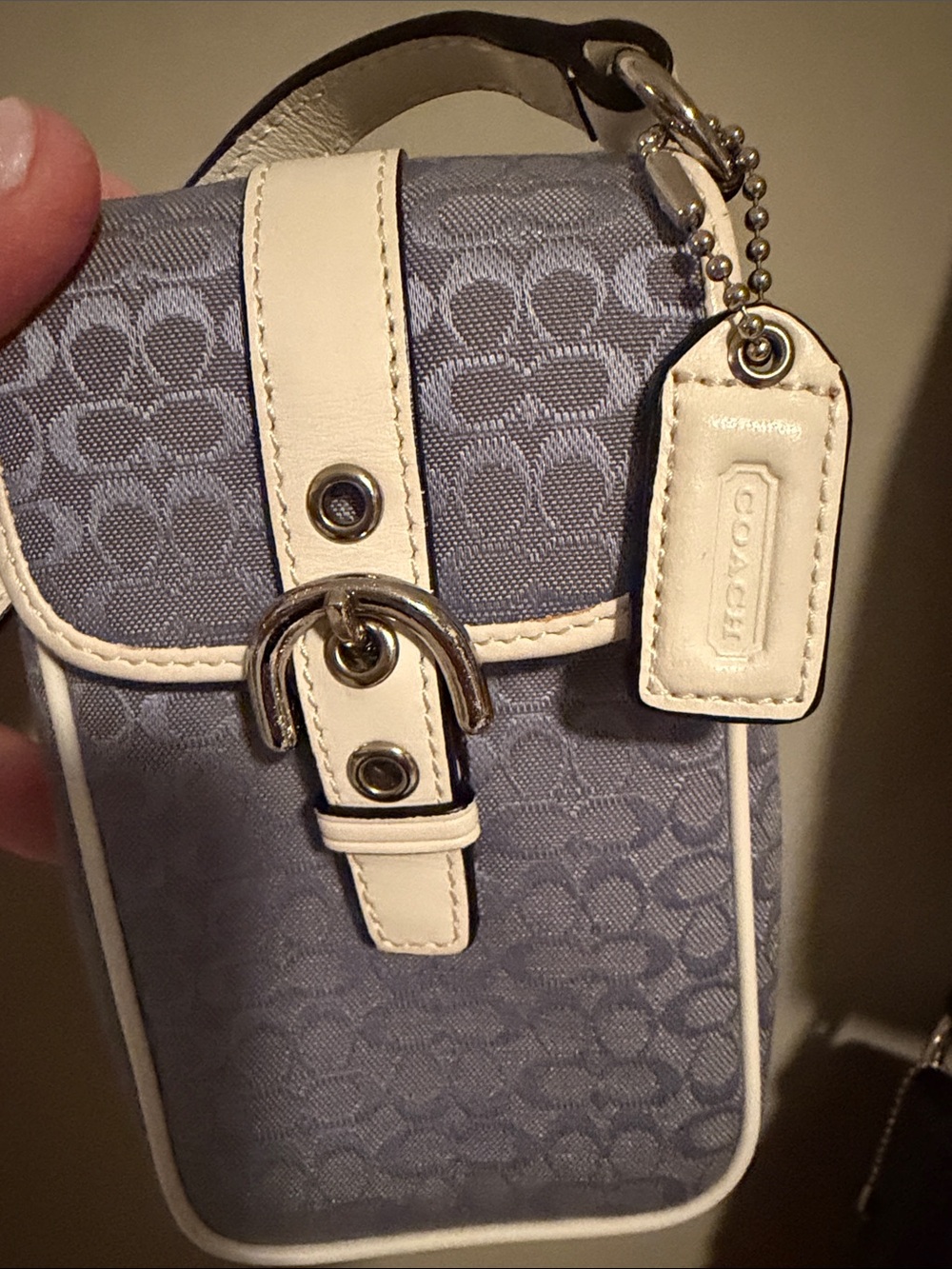 Coach 1941 Blue Signature Canvas Mini crossbody Bag with White Trim and Buckle - Picture 11 of 16